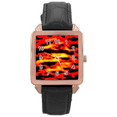 Red  Waves Abstract Series No17 Rose Gold Leather Watch  by DimitriosArt