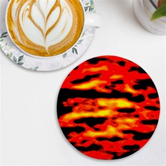 Red  Waves Abstract Series No17 Uv Print Round Tile Coaster by DimitriosArt