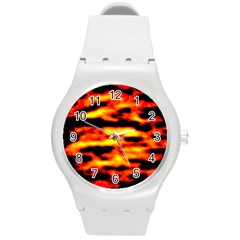 Red  Waves Abstract Series No18 Round Plastic Sport Watch (m) by DimitriosArt