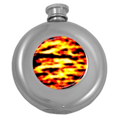 Red  Waves Abstract Series No19 Round Hip Flask (5 Oz) by DimitriosArt