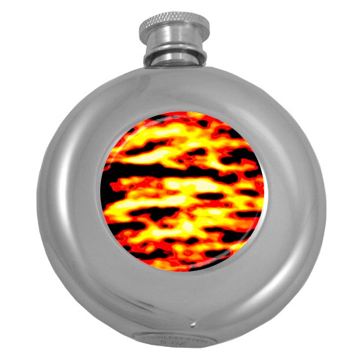 Red  Waves Abstract Series No19 Round Hip Flask (5 oz)