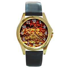 Yellow Waves Flow Series 1 Round Gold Metal Watch by DimitriosArt