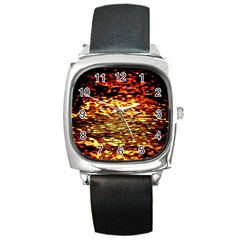 Yellow Waves Flow Series 1 Square Metal Watch by DimitriosArt