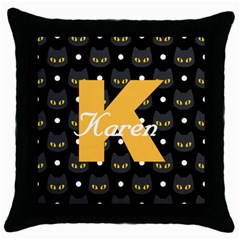 Black Cat Black Throw Pillow Case by flowerland