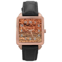 Orange  Waves Flow Series 1 Rose Gold Leather Watch  by DimitriosArt