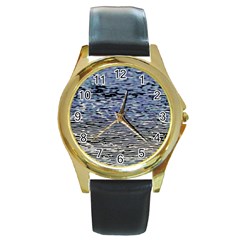 Silver Waves Flow Series 1 Round Gold Metal Watch by DimitriosArt