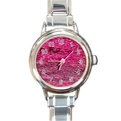 Pink  Waves Flow Series 1 Round Italian Charm Watch by DimitriosArt