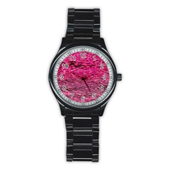 Pink  Waves Flow Series 1 Stainless Steel Round Watch by DimitriosArt