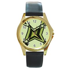 Abstract Pattern Geometric Backgrounds   Round Gold Metal Watch by Eskimos