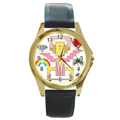 Music And Other Stuff Round Gold Metal Watch