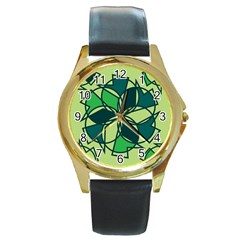 Abstract Pattern Geometric Backgrounds   Round Gold Metal Watch by Eskimos