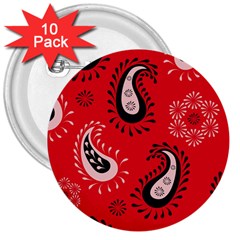 Floral Pattern Paisley Style Paisley Print   3  Buttons (10 Pack)  by Eskimos