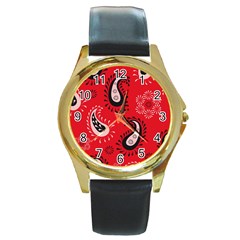 Floral Pattern Paisley Style Paisley Print   Round Gold Metal Watch by Eskimos