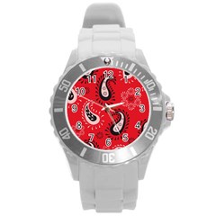 Floral Pattern Paisley Style Paisley Print   Round Plastic Sport Watch (l) by Eskimos