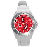 Floral pattern paisley style Paisley print.  Round Plastic Sport Watch (L) Front