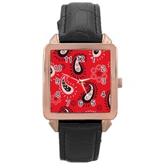 Floral Pattern Paisley Style Paisley Print   Rose Gold Leather Watch  by Eskimos