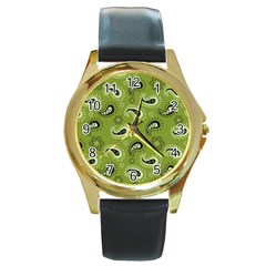 Floral Pattern Paisley Style Paisley Print   Round Gold Metal Watch by Eskimos