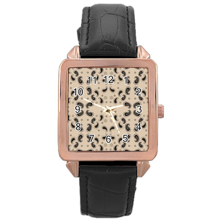 Floral pattern paisley style Paisley print.  Rose Gold Leather Watch 