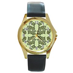 Abstract Pattern Geometric Backgrounds   Round Gold Metal Watch by Eskimos