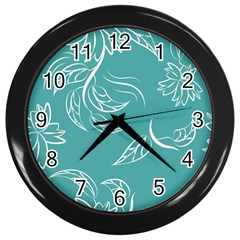 Folk Flowers Print Floral Pattern Ethnic Art Wall Clock (black) by Eskimos