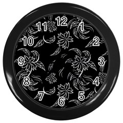 Folk Flowers Print Floral Pattern Ethnic Art Wall Clock (black) by Eskimos