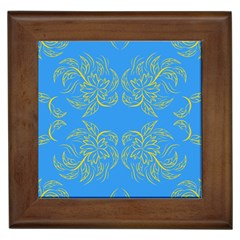 Floral Folk Damask Pattern Fantasy Flowers Floral Geometric Fantasy Framed Tile by Eskimos