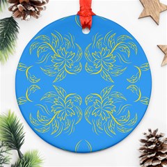 Floral Folk Damask Pattern Fantasy Flowers Floral Geometric Fantasy Ornament (round) by Eskimos