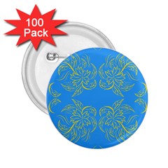 Floral Folk Damask Pattern Fantasy Flowers Floral Geometric Fantasy 2 25  Buttons (100 Pack)  by Eskimos