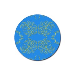 Floral Folk Damask Pattern Fantasy Flowers Floral Geometric Fantasy Rubber Coaster (round) by Eskimos