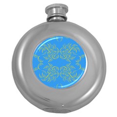 Floral Folk Damask Pattern Fantasy Flowers Floral Geometric Fantasy Round Hip Flask (5 Oz) by Eskimos