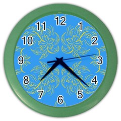 Floral Folk Damask Pattern Fantasy Flowers Floral Geometric Fantasy Color Wall Clock by Eskimos