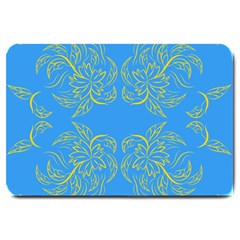 Floral Folk Damask Pattern Fantasy Flowers Floral Geometric Fantasy Large Doormat  by Eskimos