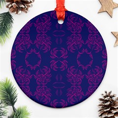 Floral Folk Damask Pattern Fantasy Flowers  Ornament (round) by Eskimos