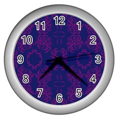 Floral Folk Damask Pattern Fantasy Flowers  Wall Clock (silver) by Eskimos