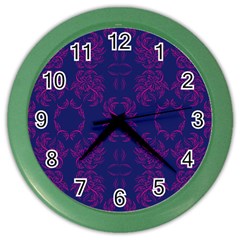 Floral Folk Damask Pattern Fantasy Flowers  Color Wall Clock by Eskimos