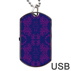 Floral Folk Damask Pattern Fantasy Flowers  Dog Tag Usb Flash (two Sides) by Eskimos