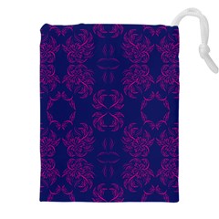 Floral Folk Damask Pattern Fantasy Flowers  Drawstring Pouch (5xl) by Eskimos