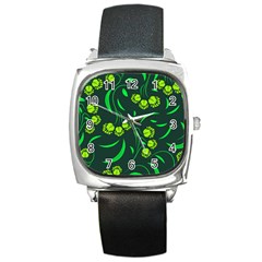 Folk Flowers Print Floral Pattern Ethnic Art Square Metal Watch by Eskimos