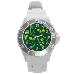 Folk Flowers Print Floral Pattern Ethnic Art Round Plastic Sport Watch (l) by Eskimos