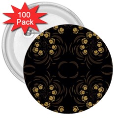 Floral Folk Damask Pattern Fantasy Flowers Floral Geometric Fantasy 3  Buttons (100 Pack)  by Eskimos