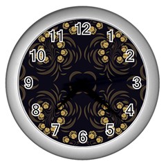 Floral Folk Damask Pattern Fantasy Flowers Floral Geometric Fantasy Wall Clock (silver) by Eskimos