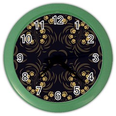 Floral Folk Damask Pattern Fantasy Flowers Floral Geometric Fantasy Color Wall Clock by Eskimos