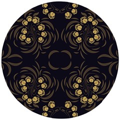 Floral Folk Damask Pattern Fantasy Flowers Floral Geometric Fantasy Wooden Puzzle Round by Eskimos