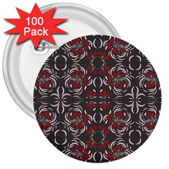 Floral Folk Damask Pattern Fantasy Flowers Floral Geometric Fantasy 3  Buttons (100 Pack)  by Eskimos