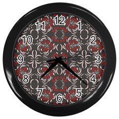 Floral Folk Damask Pattern Fantasy Flowers Floral Geometric Fantasy Wall Clock (black) by Eskimos