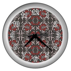 Floral Folk Damask Pattern Fantasy Flowers Floral Geometric Fantasy Wall Clock (silver) by Eskimos