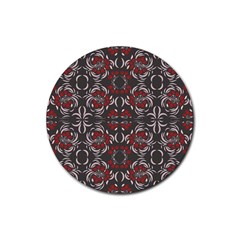 Floral Folk Damask Pattern Fantasy Flowers Floral Geometric Fantasy Rubber Coaster (round) by Eskimos