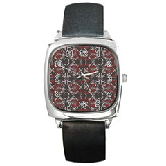 Floral Folk Damask Pattern Fantasy Flowers Floral Geometric Fantasy Square Metal Watch by Eskimos