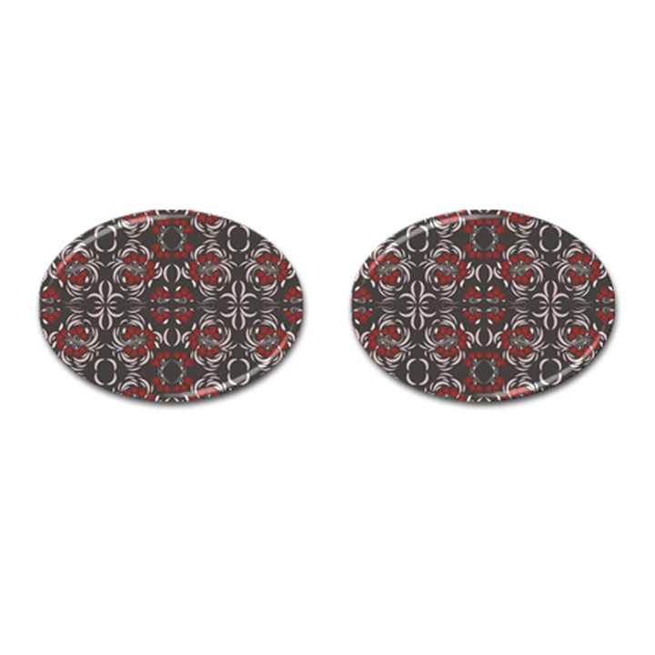 Floral folk damask pattern Fantasy flowers Floral geometric fantasy Cufflinks (Oval)