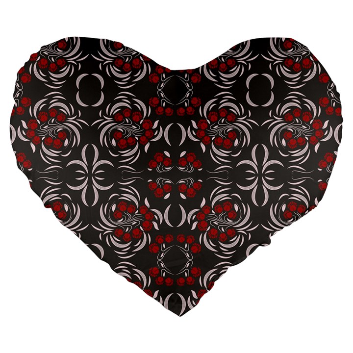 Floral folk damask pattern Fantasy flowers Floral geometric fantasy Large 19  Premium Heart Shape Cushions